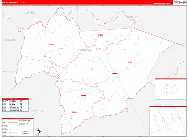 Huerfano County, CO Zip Code Map