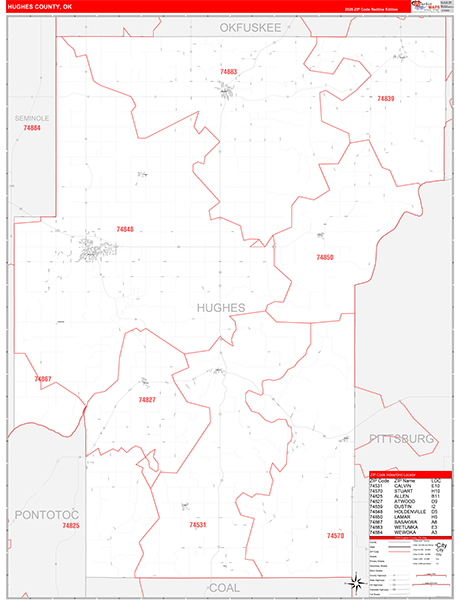 Hughes County, OK Carrier Route Wall Map