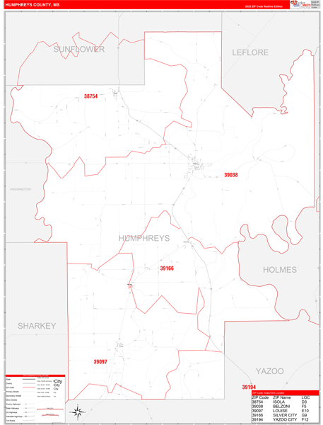 Humphreys County Digital Map Red Line Style