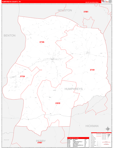 Humphreys County Digital Map Red Line Style