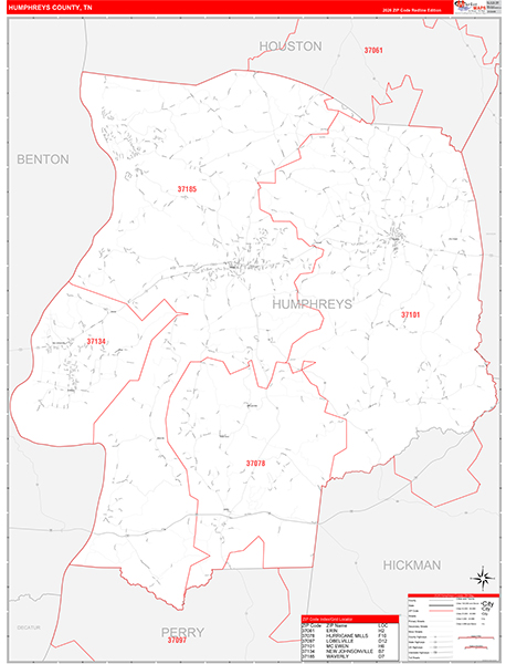 Humphreys County, TN Zip Code Map
