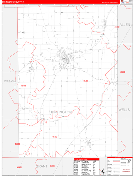 Huntington County, IN Zip Code Map