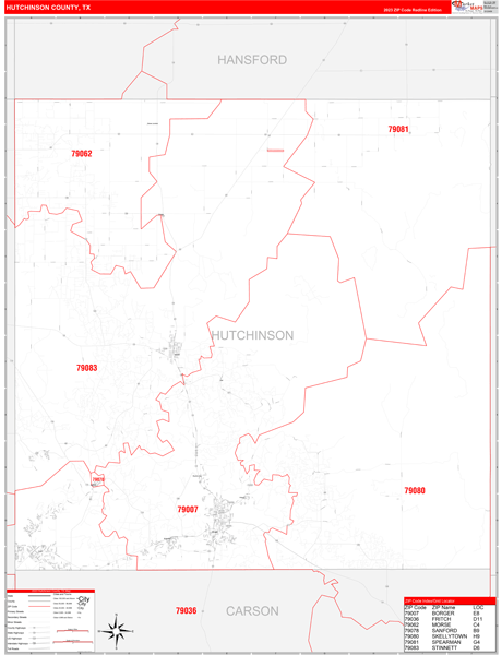 Hutchinson County Digital Map Red Line Style