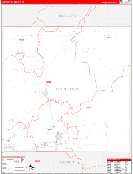 Hutchinson County, TX Zip Code Map