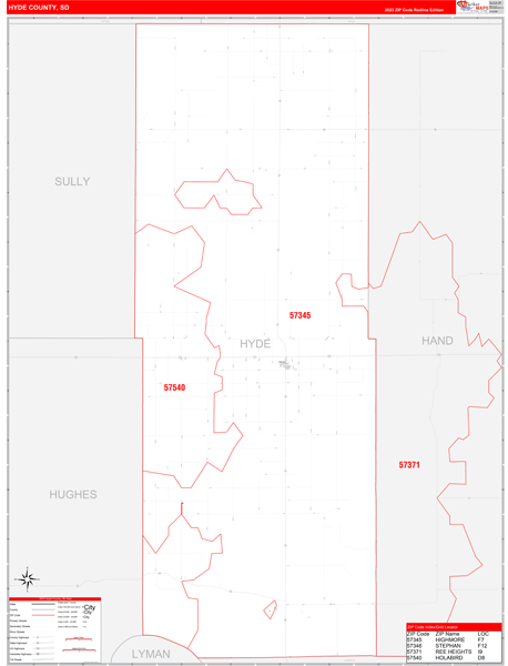 Hyde County, SD Zip Code Wall Map