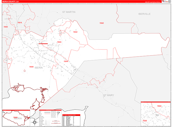 Iberia Parish (County), LA Zip Code Wall Map