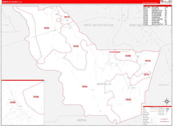 Iberville Parish (County), LA Zip Code Wall Map