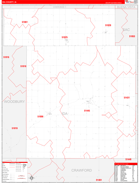 Ida County Digital Map Red Line Style