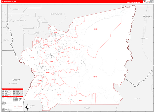 Idaho County, ID Zip Code Wall Map
