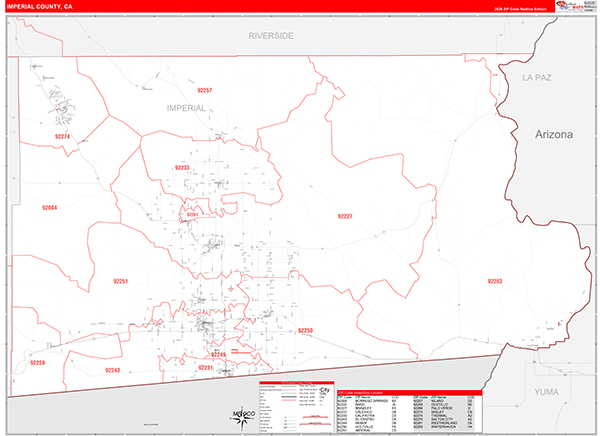 Imperial County, CA Map Red Line Style