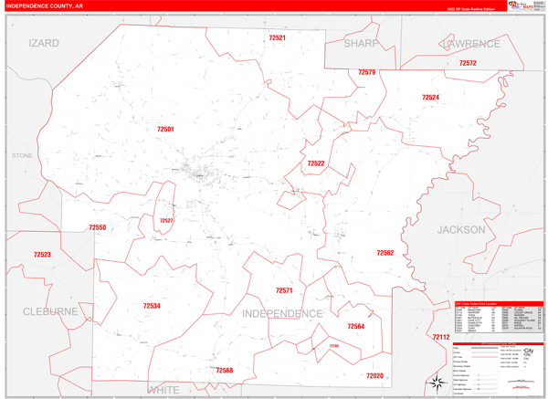 Independence County, AR Zip Code Wall Map