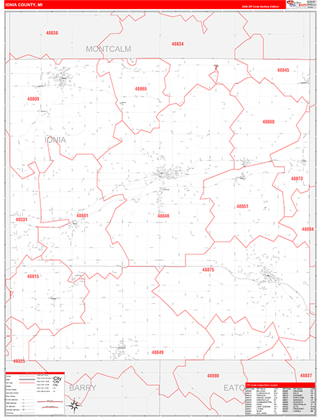 Ionia County, MI Zip Code Map