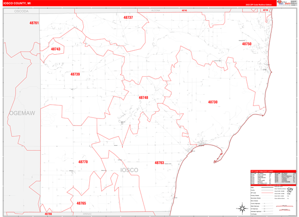 Iosco County Digital Map Red Line Style