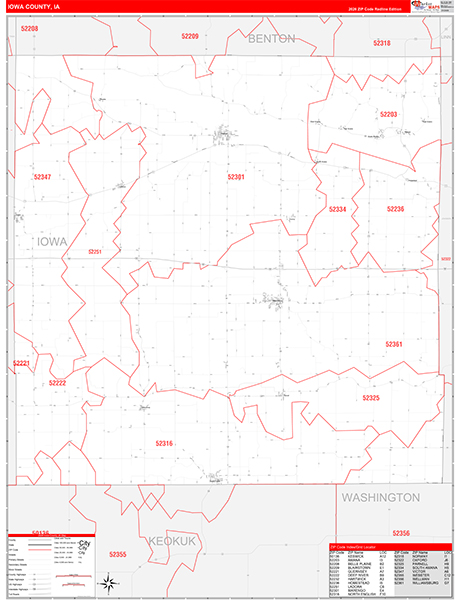 Iowa County, IA Zip Code Wall Map