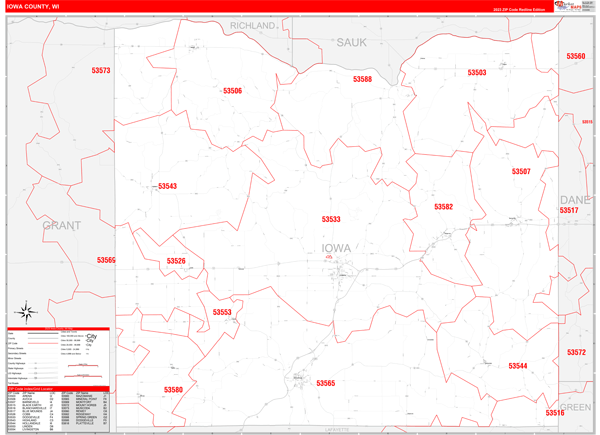 Iowa County Digital Map Red Line Style