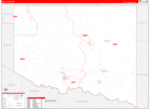 Iron County, MI Zip Code Map