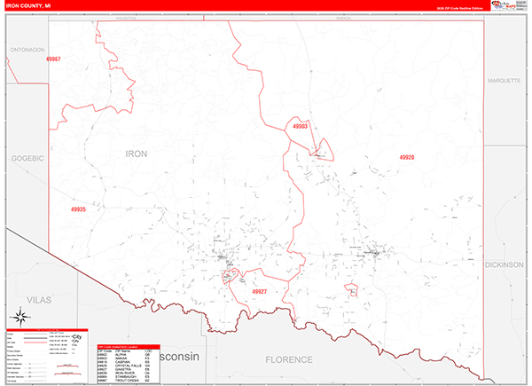 Iron County, MI Zip Code Map