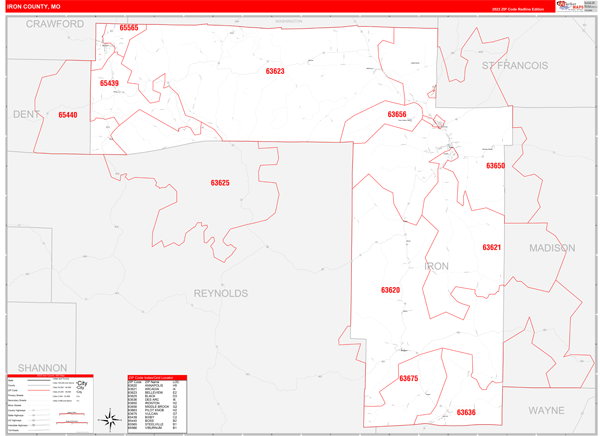 Iron County Digital Map Red Line Style