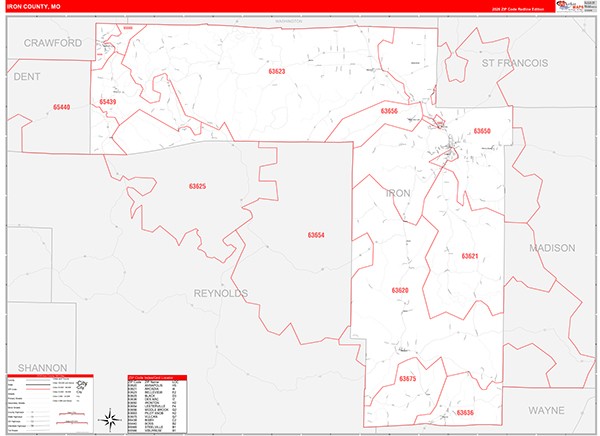 Iron County, MO Zip Code Map