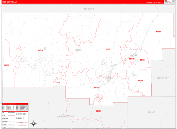 Iron County Digital Map Red Line Style