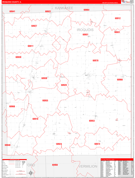 Iroquois County Digital Map Red Line Style