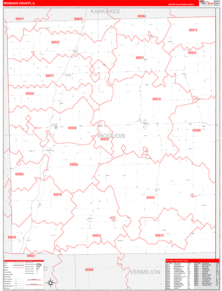 Iroquois County, IL Zip Code Wall Map