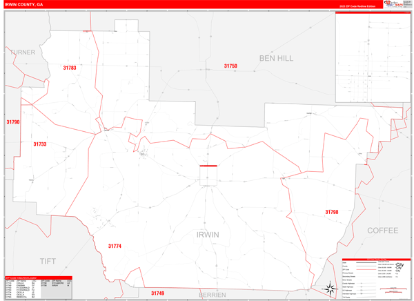 Irwin County, GA Wall Map Red Line Style