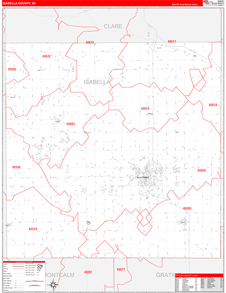 Isabella County, MI Zip Code Map