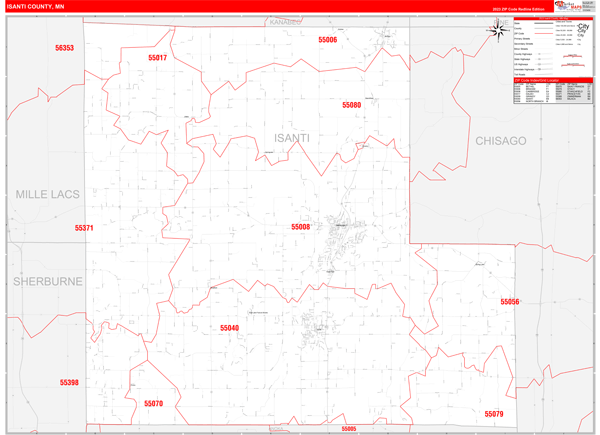 Isanti County Digital Map Red Line Style