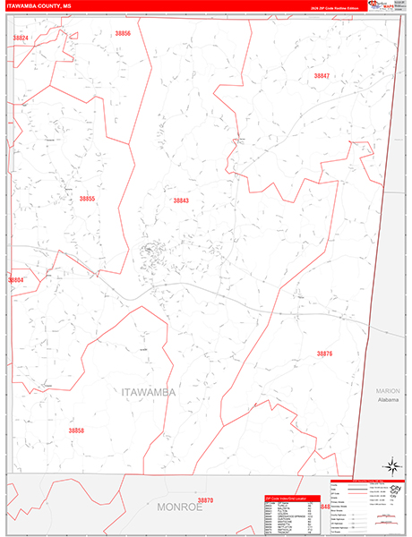 Itawamba County, MS Zip Code Wall Map