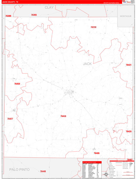 Jack County Digital Map Red Line Style