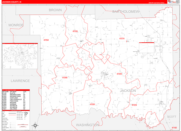Jackson County, IN Zip Code Map