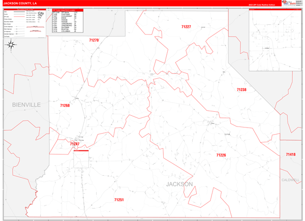 Jackson Parish (County), LA Zip Code Wall Map