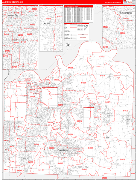 Jackson County, MO Zip Code Wall Map