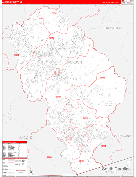 Jackson County, NC Zip Code Wall Map