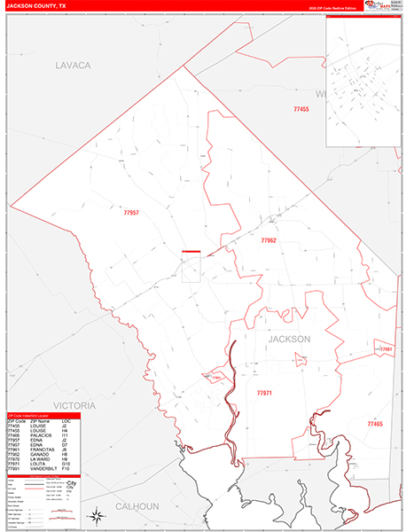 Jackson County, TX Zip Code Map