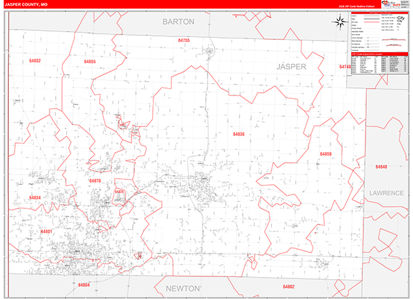 Jasper County, MO Zip Code Map