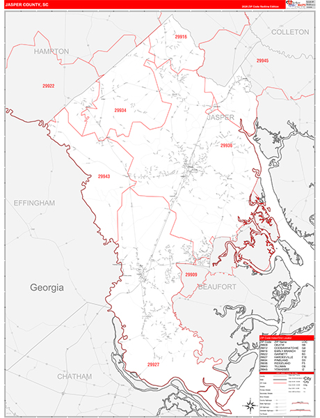 Jasper County, SC Zip Code Map