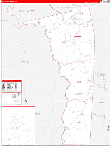 Jasper County, TX Zip Code Map