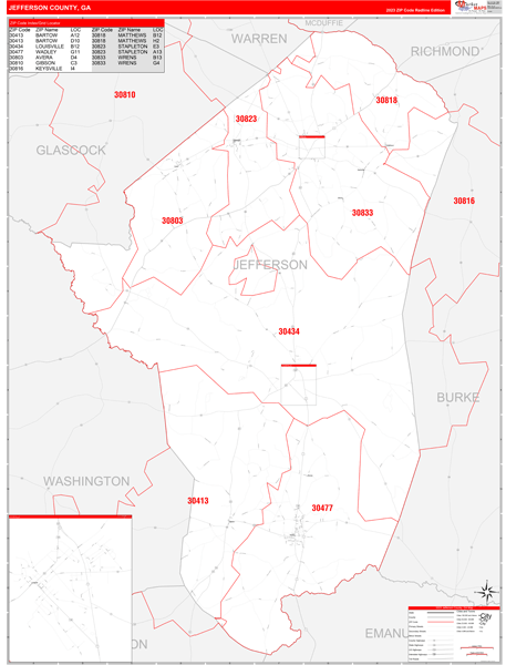 Jefferson County, GA Zip Code Map