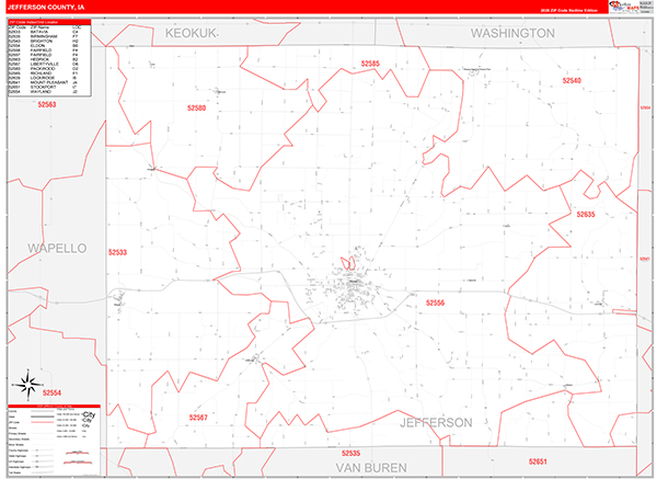Jefferson County, IA Zip Code Wall Map