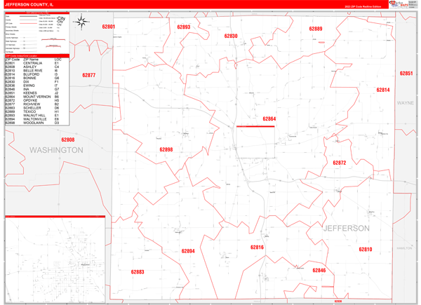 Jefferson County, IL Zip Code Wall Map