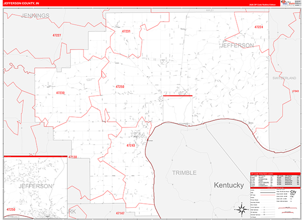 Jefferson County, IN Zip Code Map