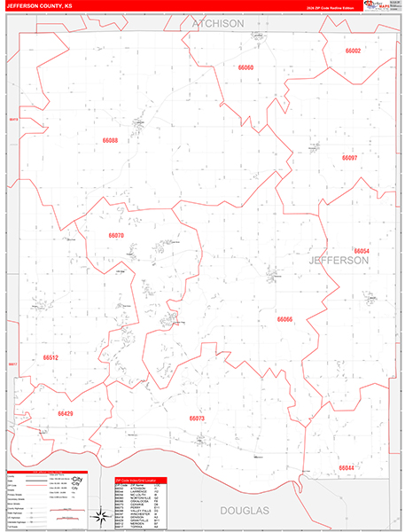 Jefferson County, KS Zip Code Wall Map