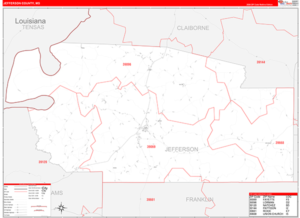 Jefferson County, MS Zip Code Map