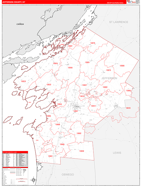 Jefferson County, NY Zip Code Map