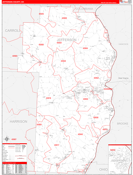 Jefferson County, OH Zip Code Map