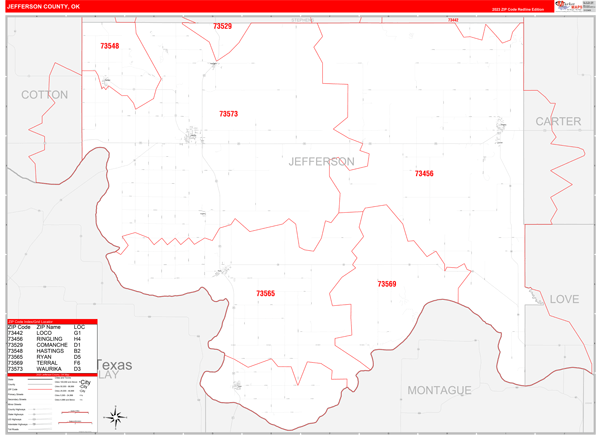 Jefferson County, OK Zip Code Map