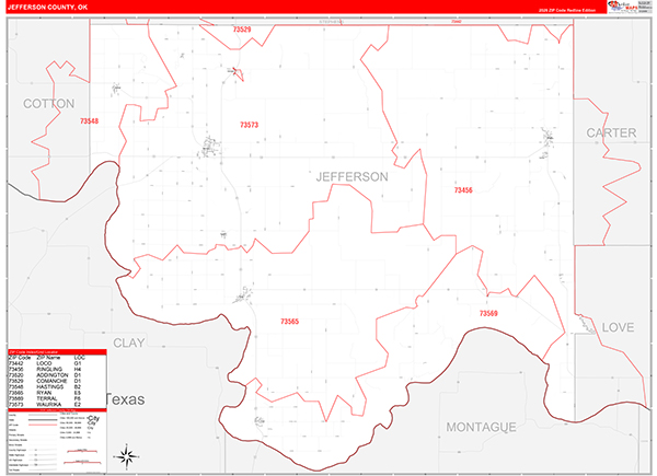 Jefferson County, OK Zip Code Map