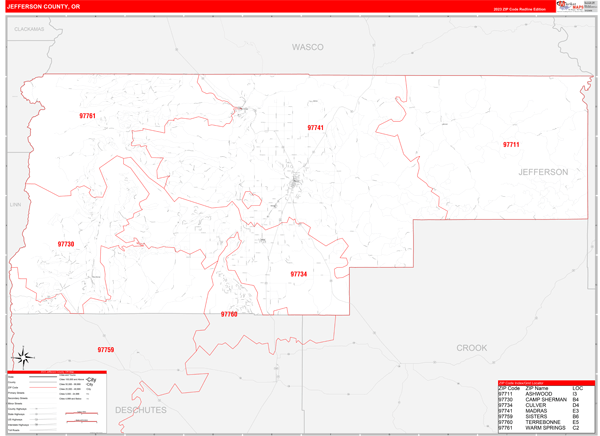 Jefferson County, OR Zip Code Wall Map